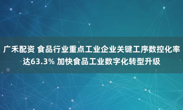 广禾配资 食品行业重点工业企业关键工序数控化率达63.3% 加快食品工业数字化转型升级